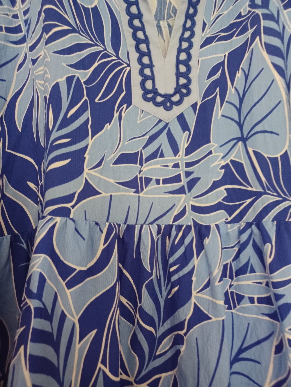 Umgee Womens Size L Blue Leaf-Print Midi Dress - Picture 4 of 11